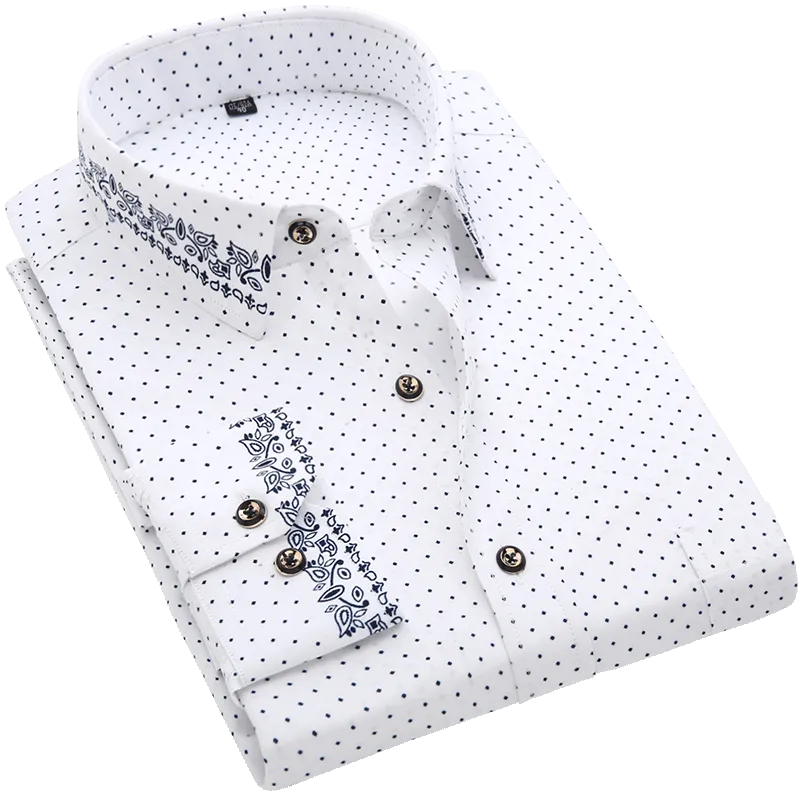 Men Long Sleeve Floral Plaid Dress Shirt