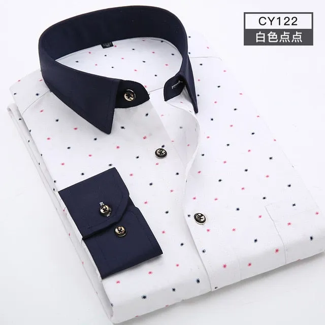 Men Long Sleeve Floral Plaid Dress Shirt