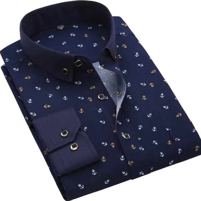 Men Long Sleeve Floral Plaid Dress Shirt