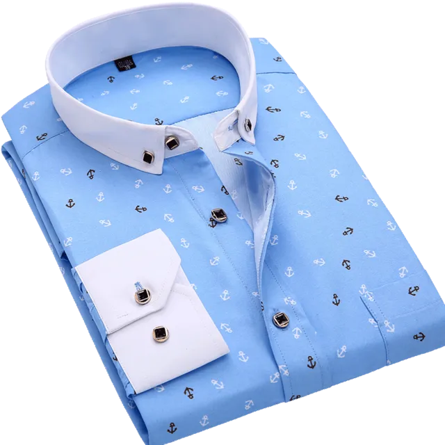 Men Long Sleeve Floral Plaid Dress Shirt