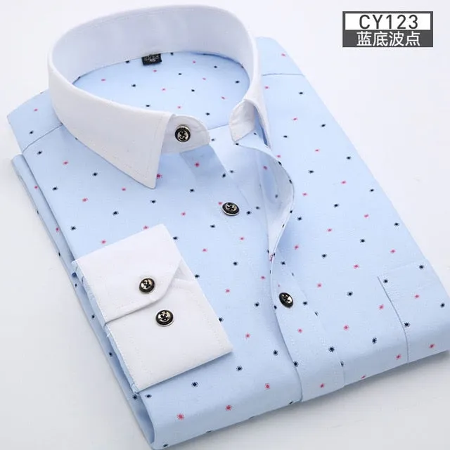 Men Long Sleeve Floral Plaid Dress Shirt