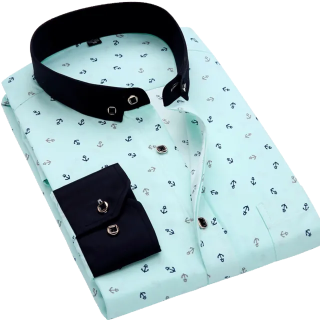 Men Long Sleeve Floral Plaid Dress Shirt