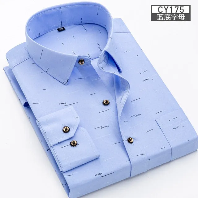 Men Long Sleeve Floral Plaid Dress Shirt