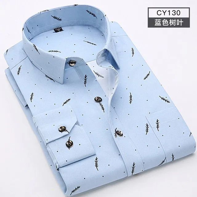 Men Long Sleeve Floral Plaid Dress Shirt