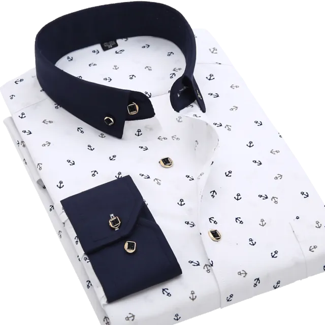Men Long Sleeve Floral Plaid Dress Shirt