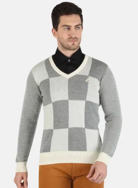 Men Off White Self Design Pullover