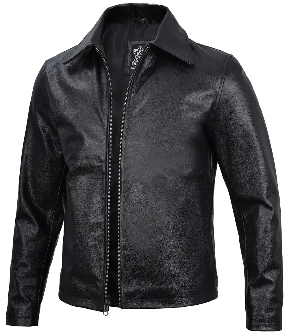 Men's Black Harrington Leather Cowhide Jacket - Classic Style, Premium Quality