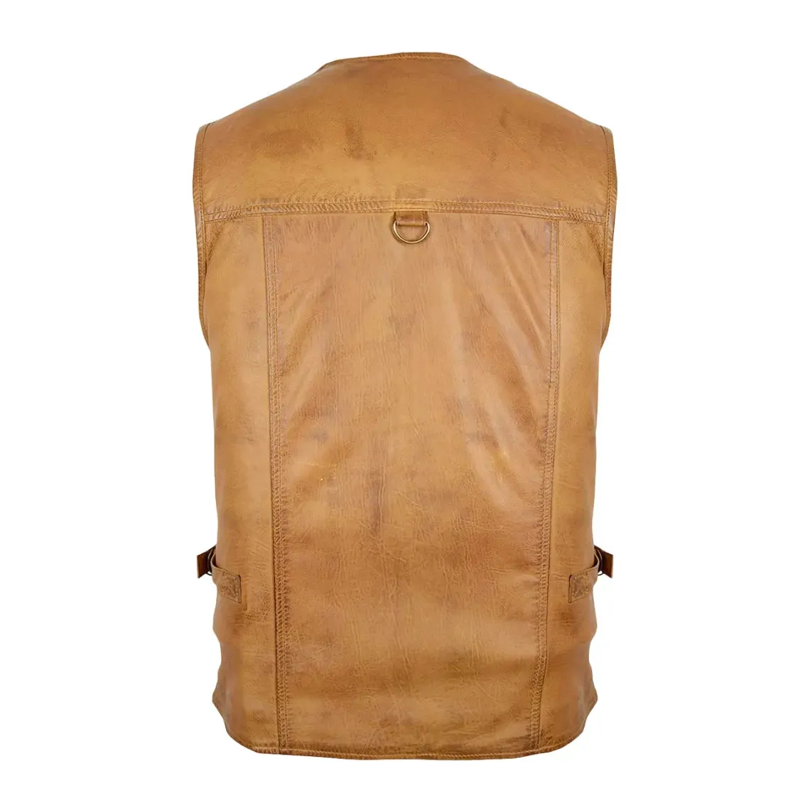 Mens Brown V-Neck Leather Hunting Vest