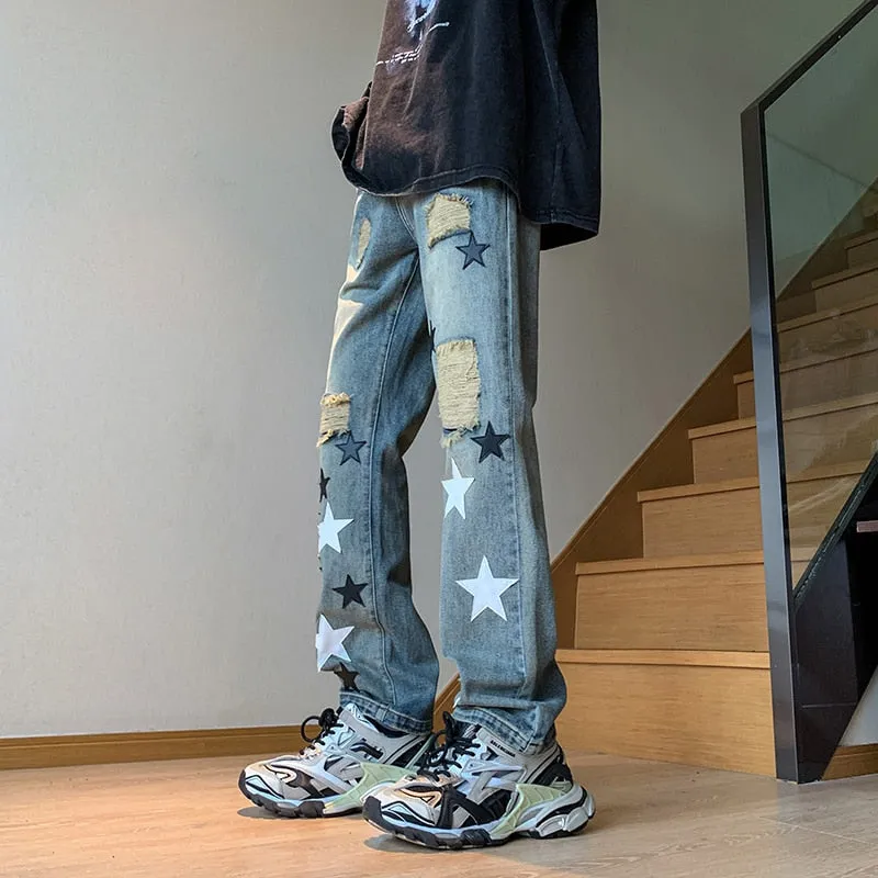 Men's Hip Hop Straight Jeans Trend  Neutral Denim Trousers Loose Wide Leg Street Pants Man Baggy American Jeans Large size 5xl