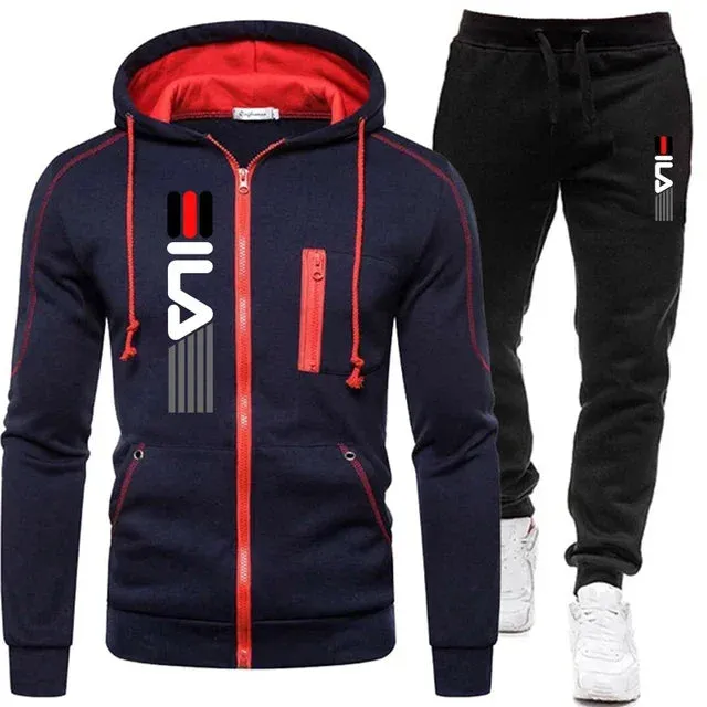 Men's Hooded Zipper Jacket Set