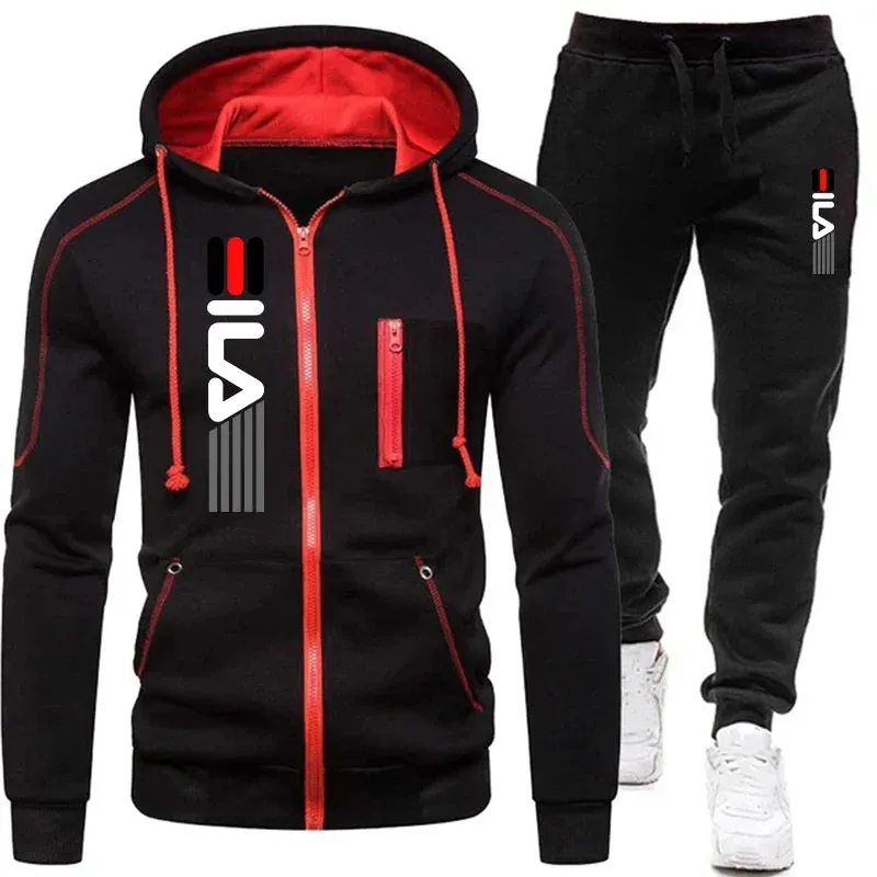 Men's Hooded Zipper Jacket Set