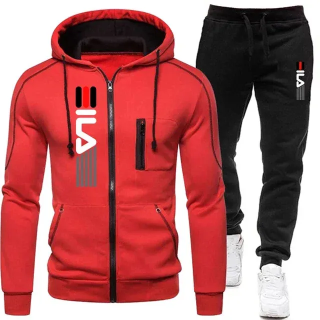 Men's Hooded Zipper Jacket Set