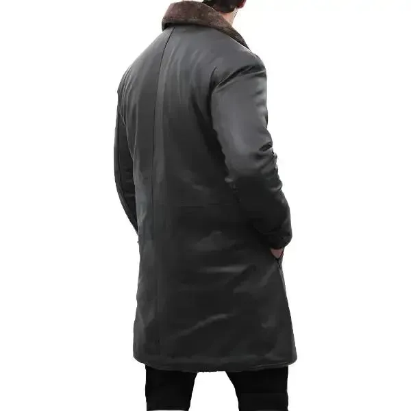 Men's Shearling Lined Black Leather Trench Coat Warm & Stylish