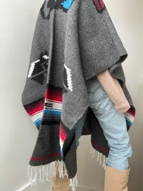 Mexican Poncho Grey & Blue