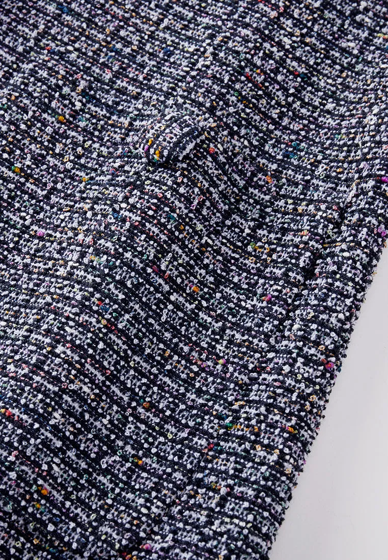 Midnight Blue V-neck Tweed Jacket