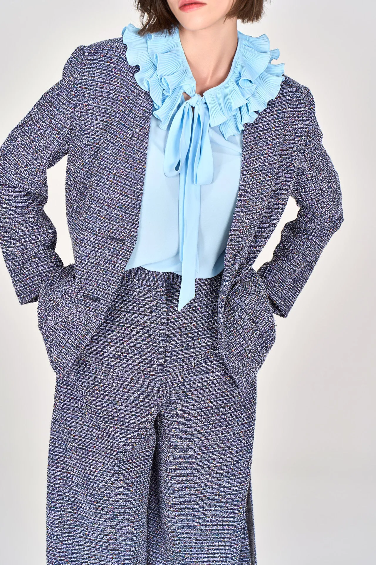 Midnight Blue V-neck Tweed Jacket