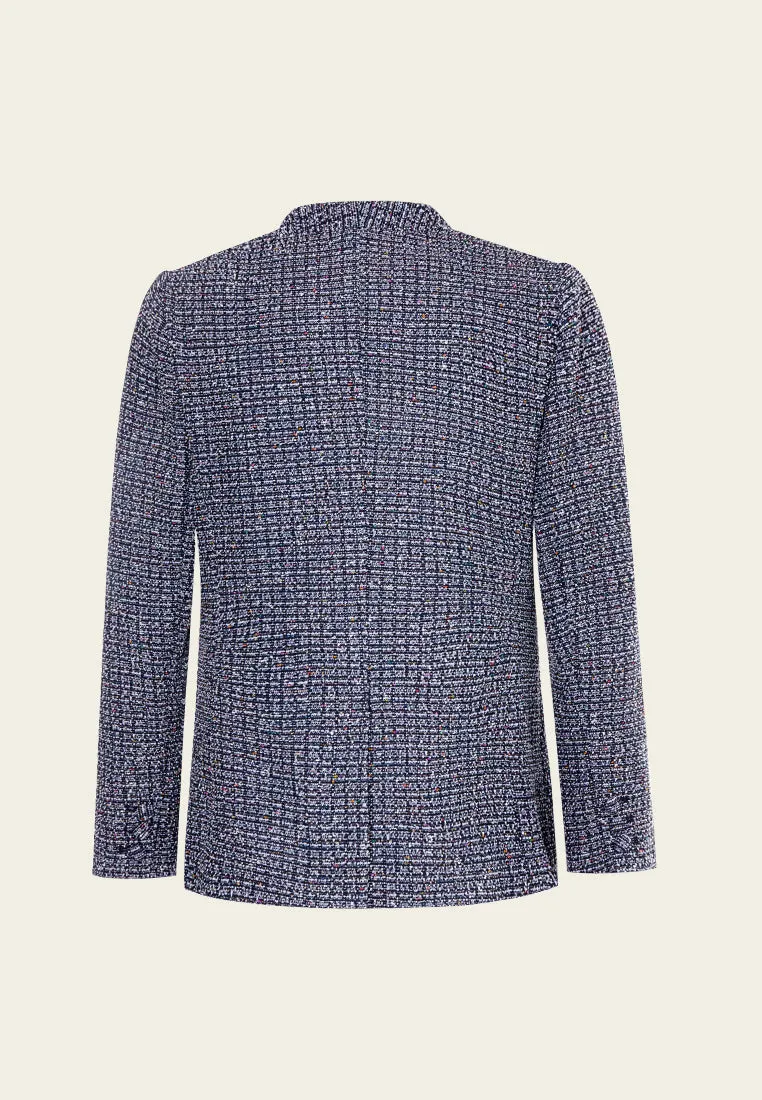 Midnight Blue V-neck Tweed Jacket