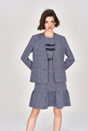 Midnight Blue V-neck Tweed Jacket