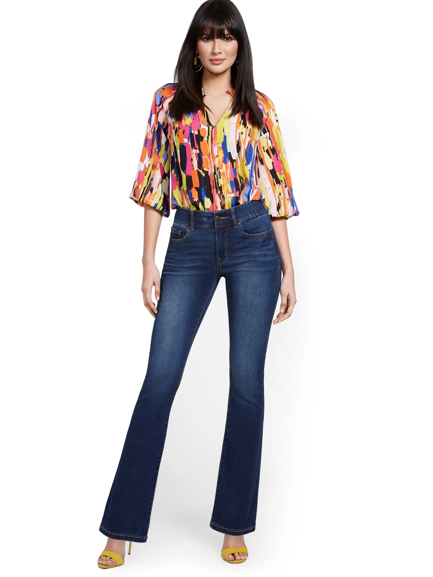 Mya Curvy High-Waisted Sculpting No Gap Barely Bootcut Jeans - Foxy Blue