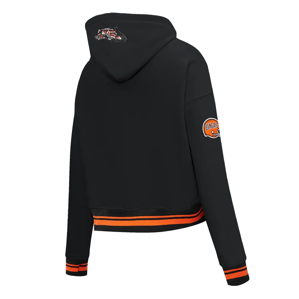 NFL CINCINNATI BENGALS RETRO CLASSIC WOMEN'S RIB CROPPED PO HOODIE (BLACK/ORANGE)