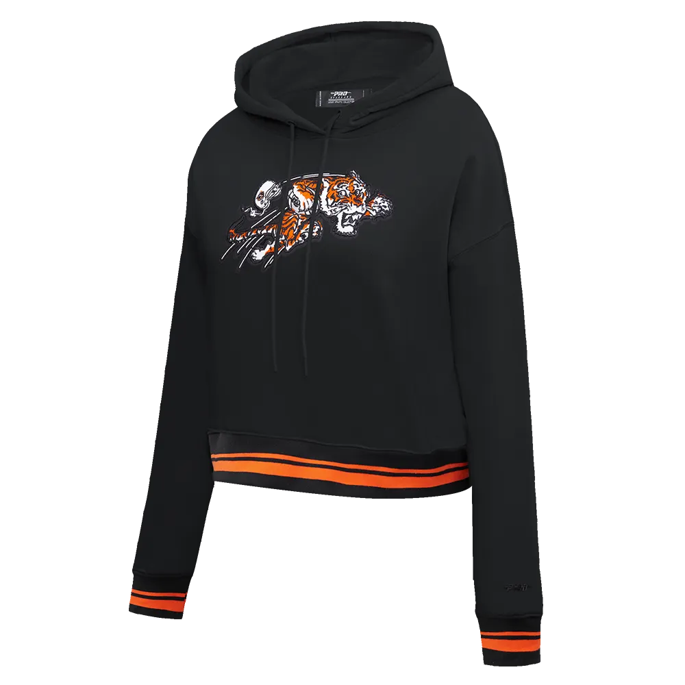 NFL CINCINNATI BENGALS RETRO CLASSIC WOMEN'S RIB CROPPED PO HOODIE (BLACK/ORANGE)