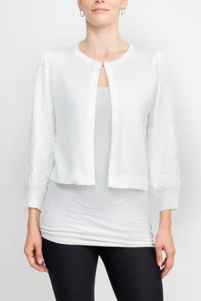 Nina Leonard Crew Neck Hook Closure 3/4 Bishop Sleeves Knit Jacket