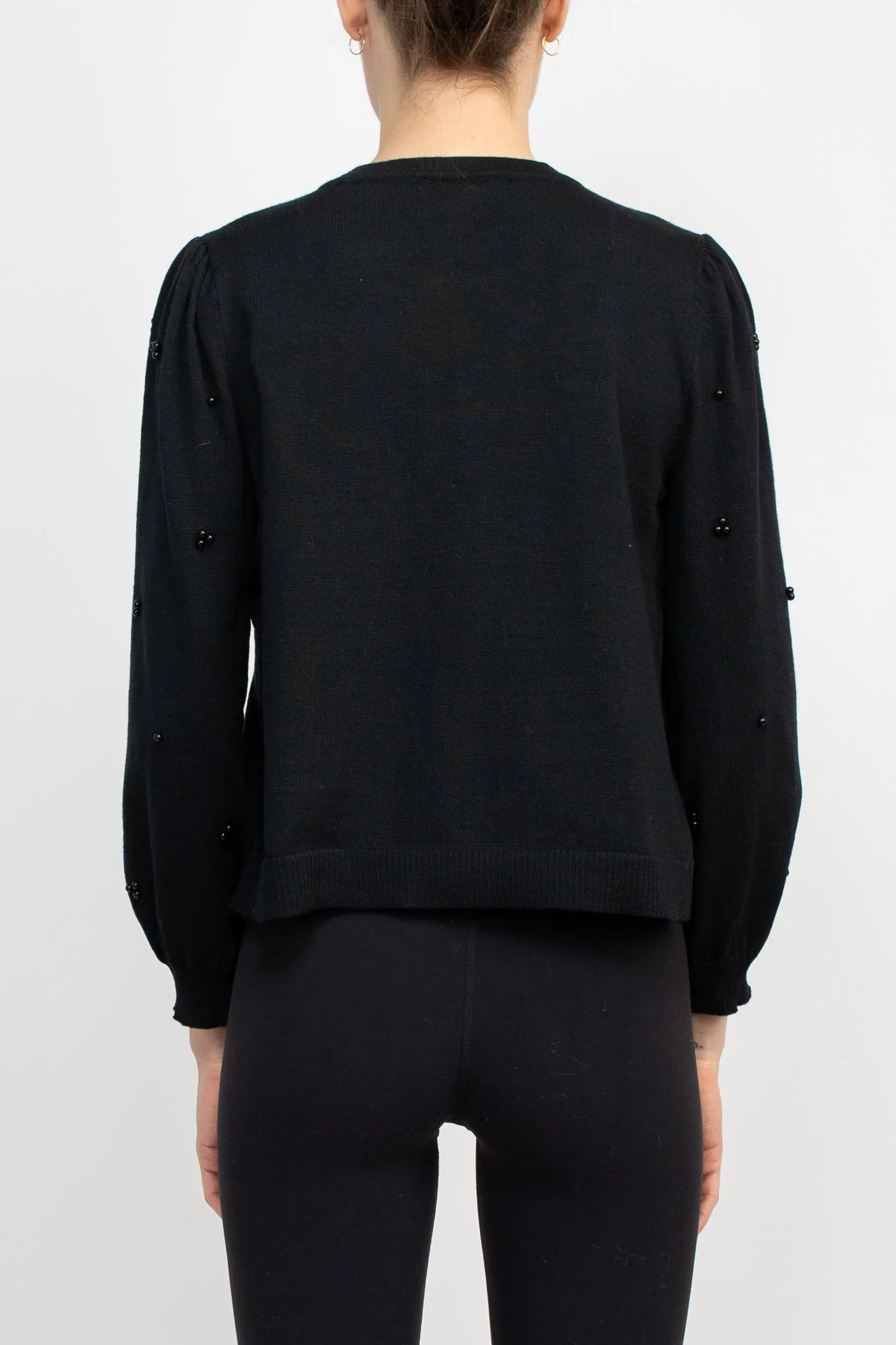 Nina Leonard Crew Neck Hook Closure 3/4 Bishop Sleeves Knit Jacket