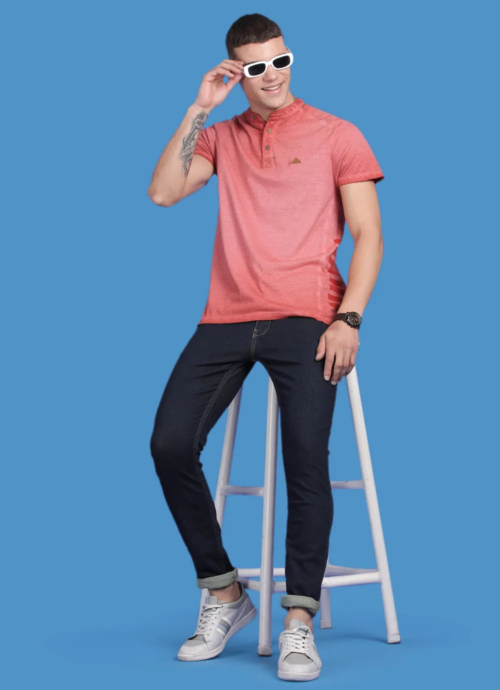 Orange Cotton  Henley Tshirt