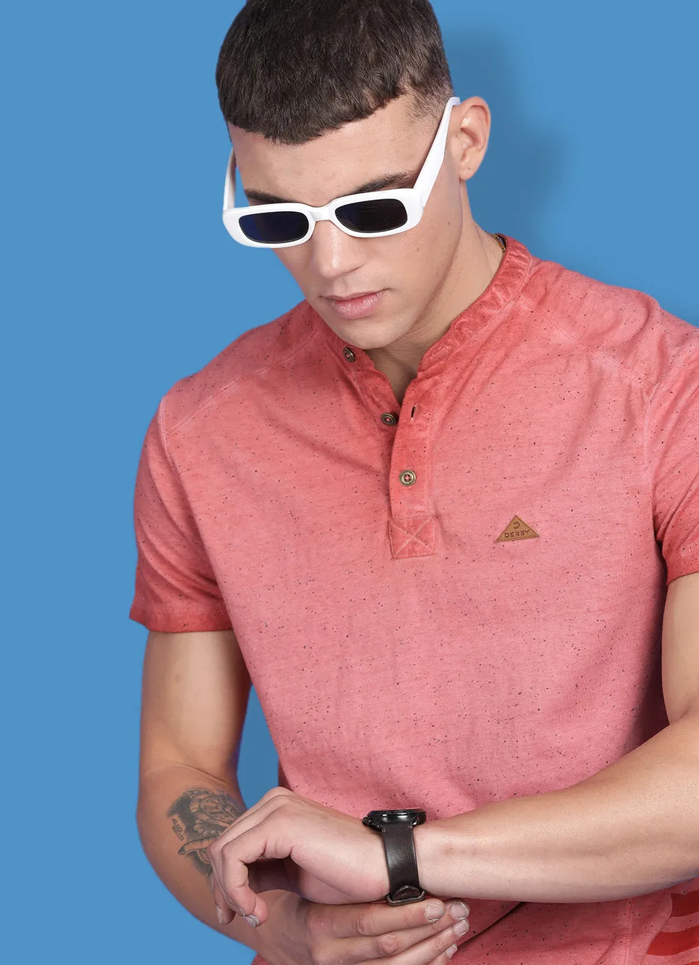 Orange Cotton  Henley Tshirt