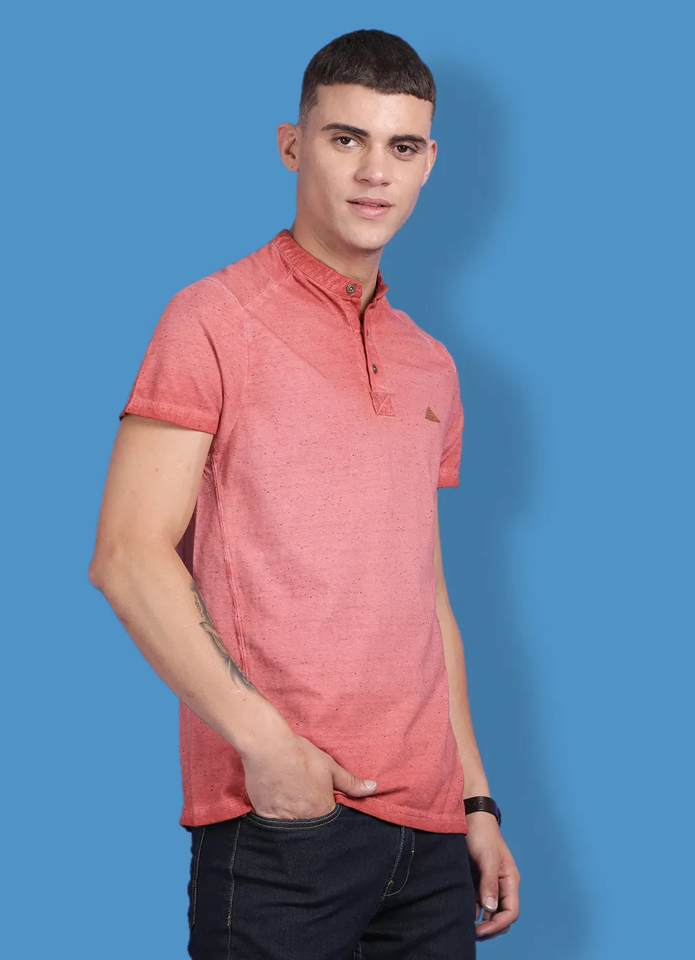 Orange Cotton  Henley Tshirt