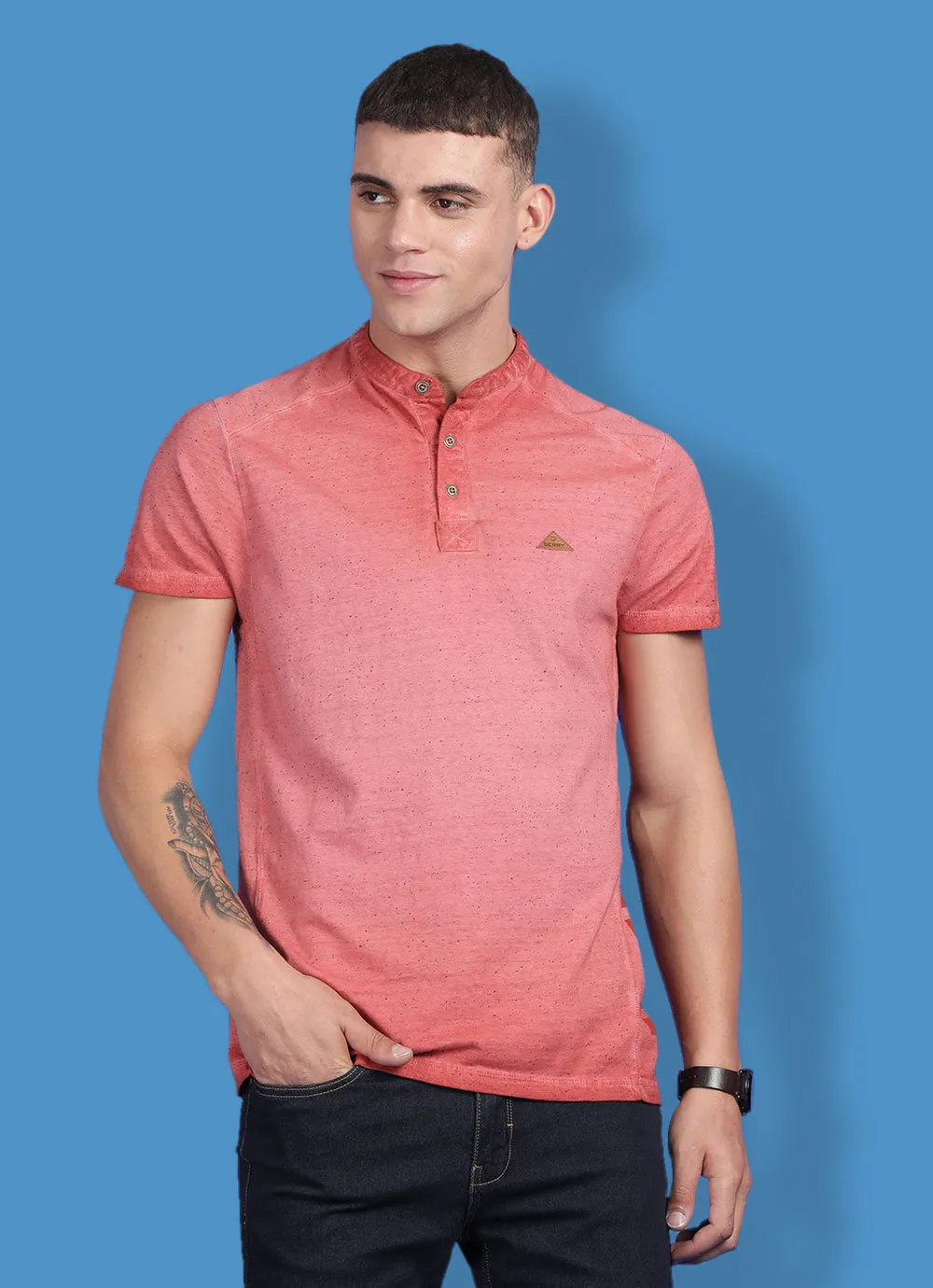Orange Cotton  Henley Tshirt
