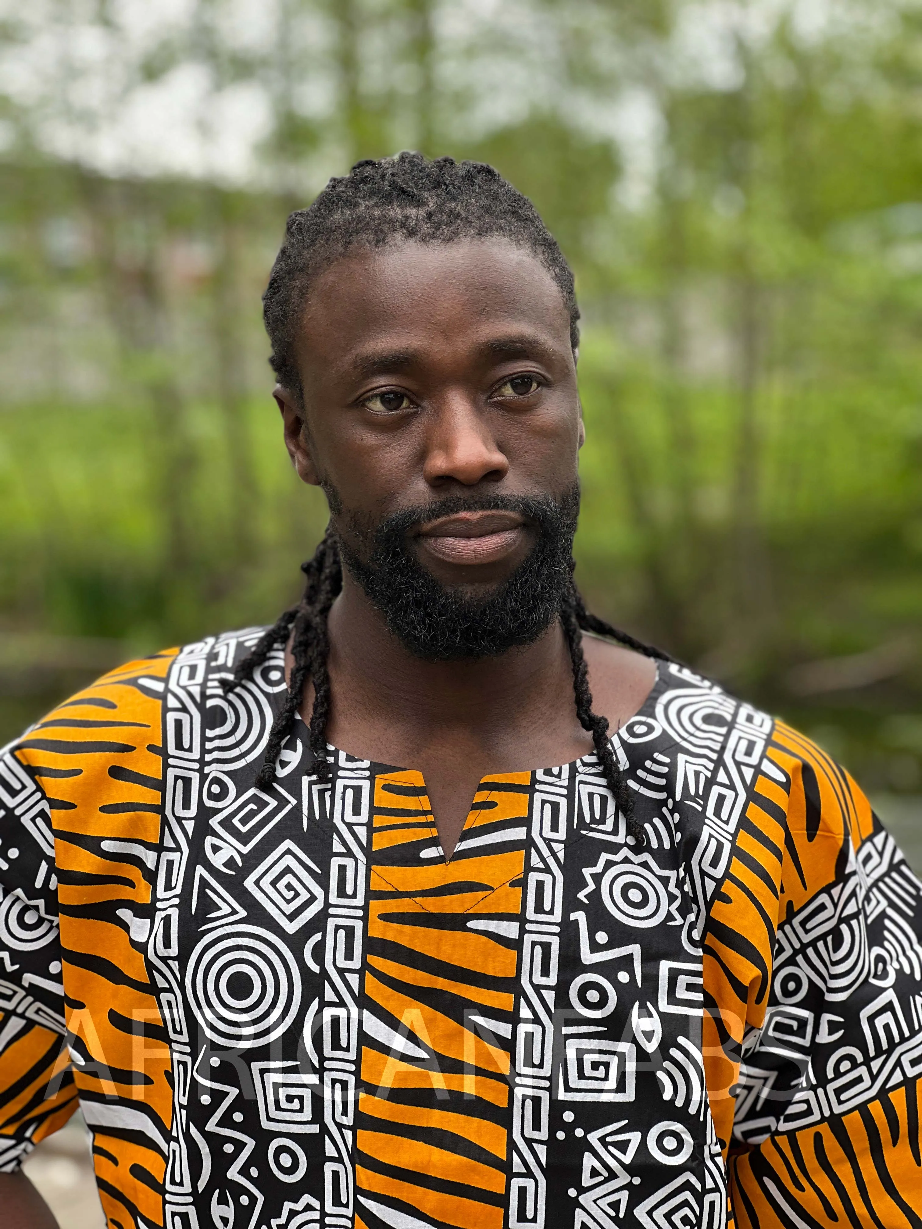 Orange / white Bogolan Dashiki Shirt / Dashiki Dress - African print top - Unisex