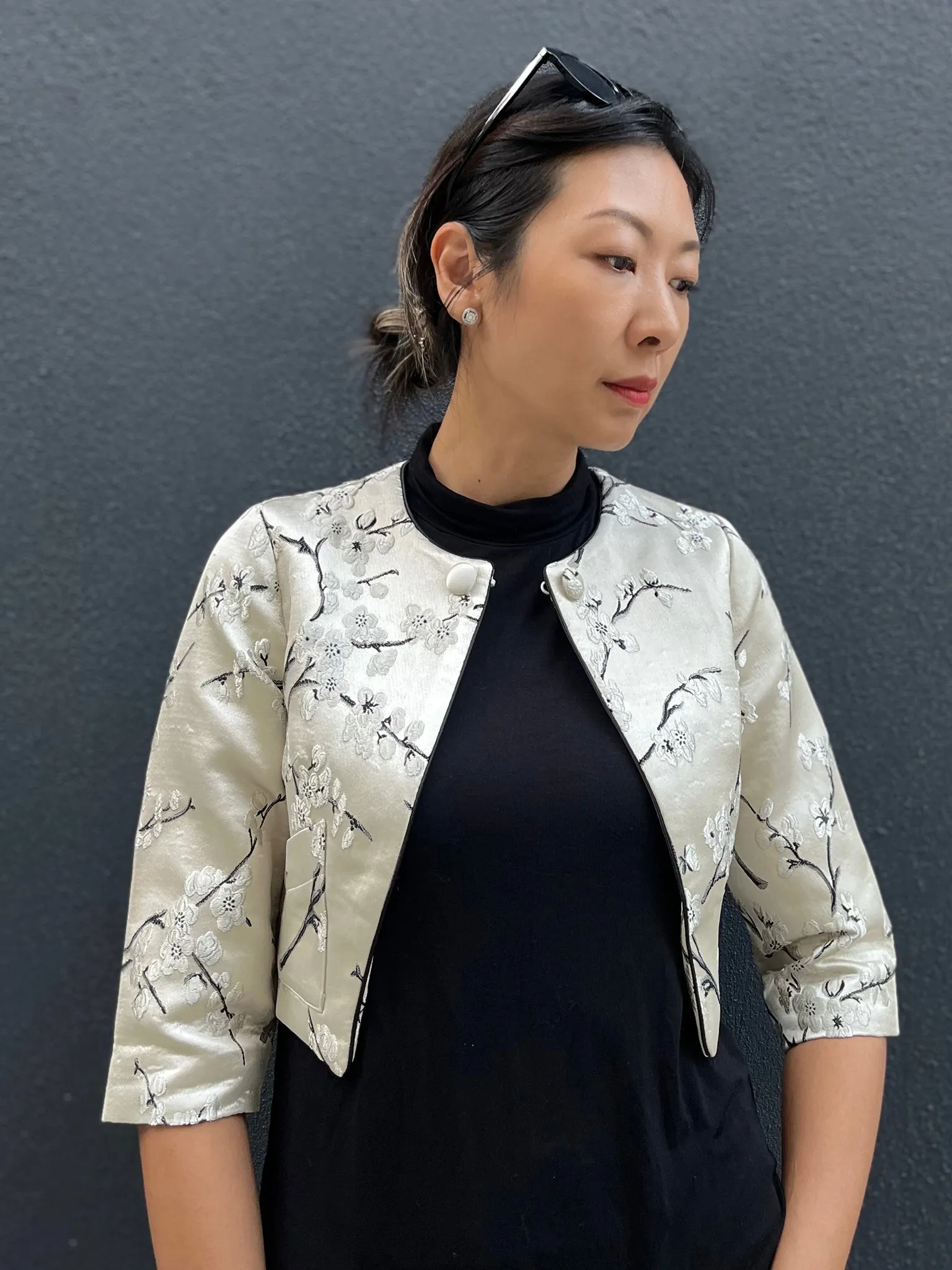 PALMER Plum Brocade QRT Slv Cropped Jkt