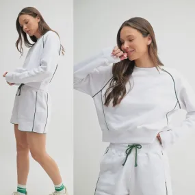 Pickleball Sunday Pullover - White/HunterGreen