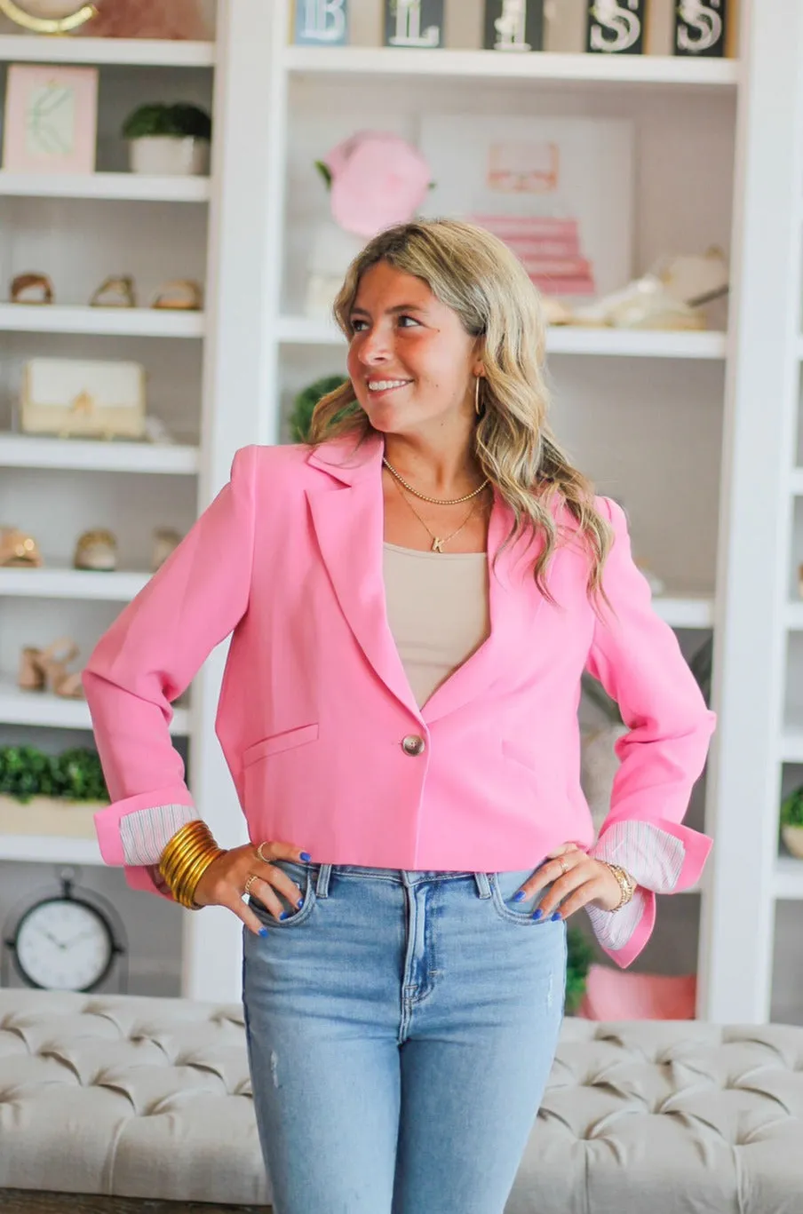 Pink Crop Blazer