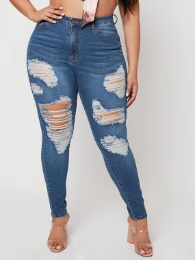 Plain Cat'S Whiskers High Waist Long Plus Size Jeans