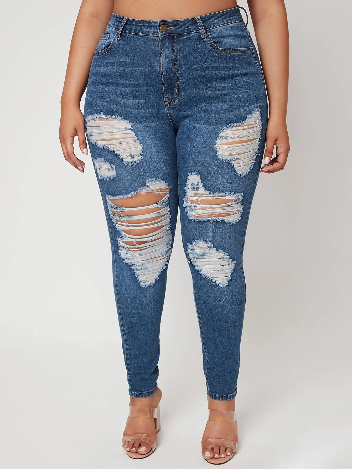 Plain Cat'S Whiskers High Waist Long Plus Size Jeans