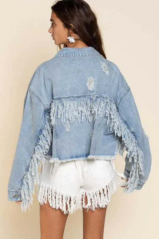 PLUS Fringe-Detailed | Cropped Denim Jacket