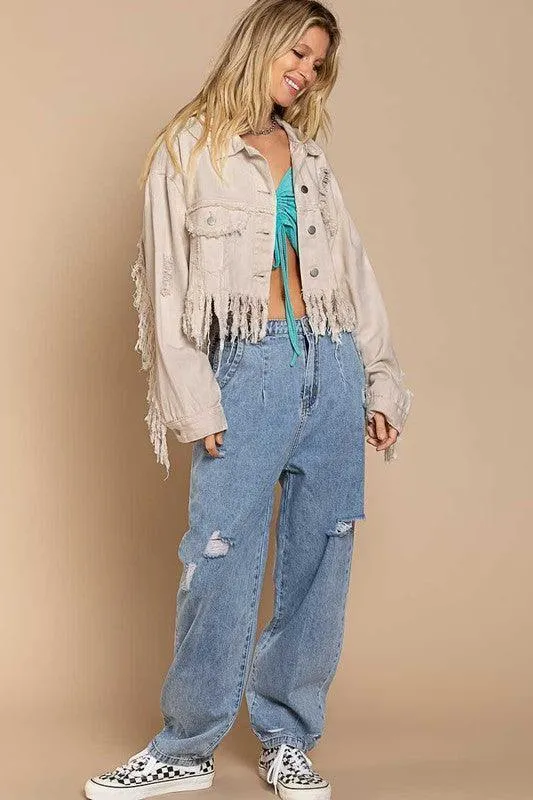 PLUS Fringe-Detailed | Cropped Denim Jacket