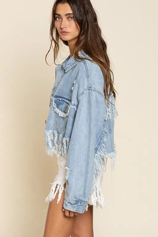 PLUS Fringe-Detailed | Cropped Denim Jacket