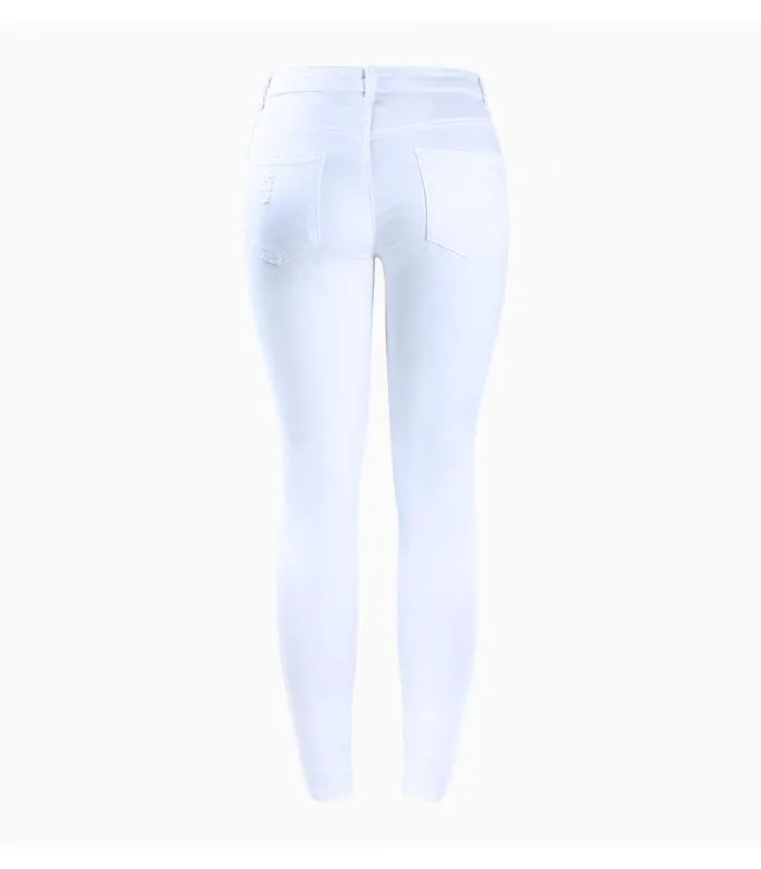 Pure White Distressed Stretch Denim Pants