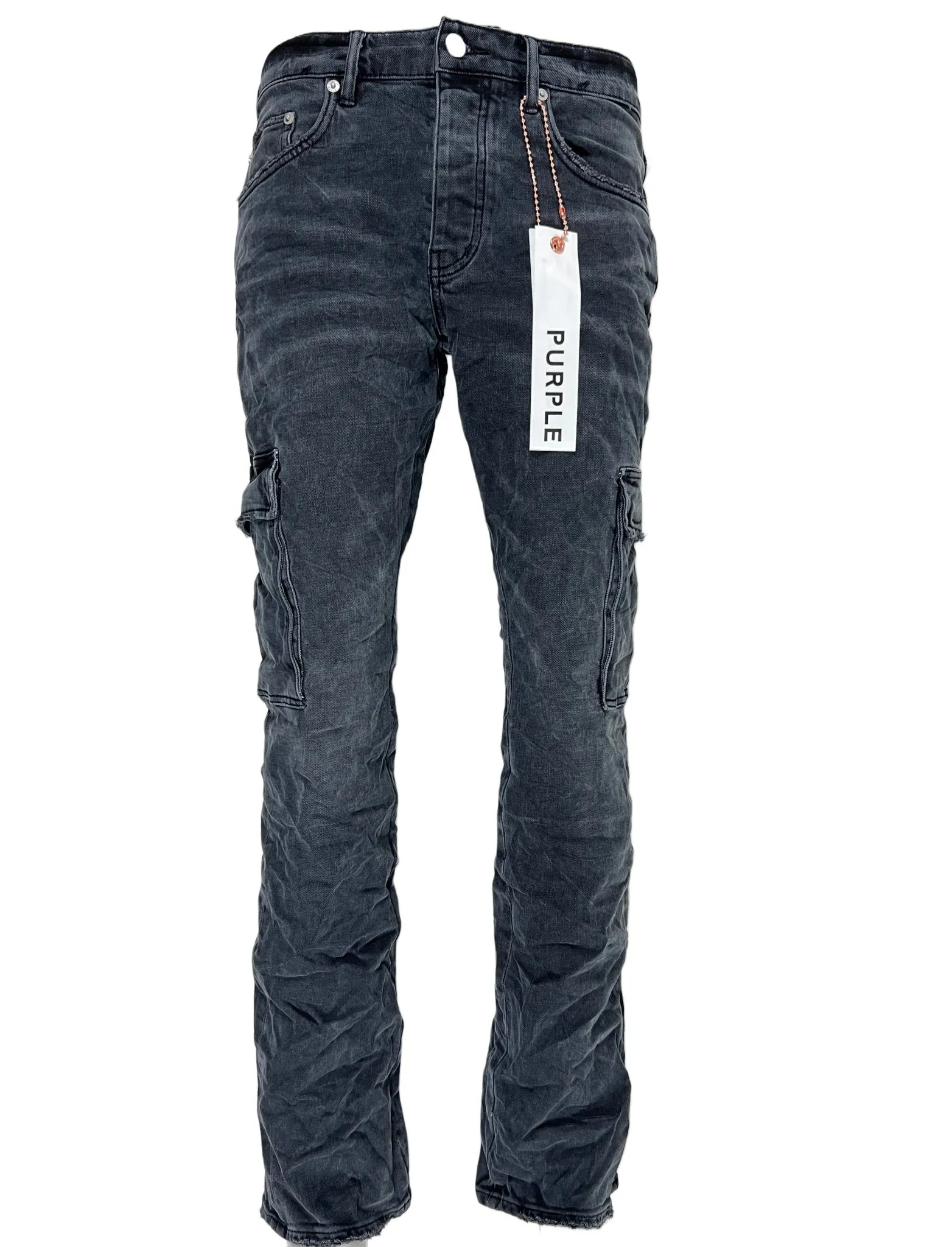 PURPLE BRAND JEANS P004-BLWC BLACK WASHED CARGO FLARE BLACK