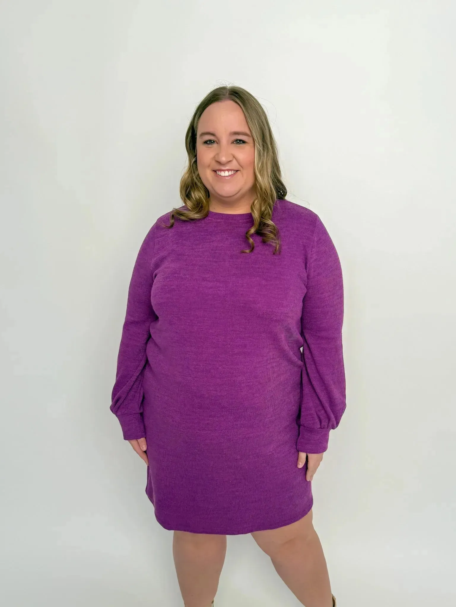Purple Long Sleeve Sweater Dress