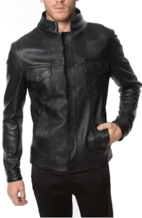 Rambo Real Black Leather Jacket Men Biker Motorcycle