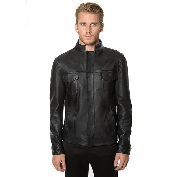 Rambo Real Black Leather Jacket Men Biker Motorcycle