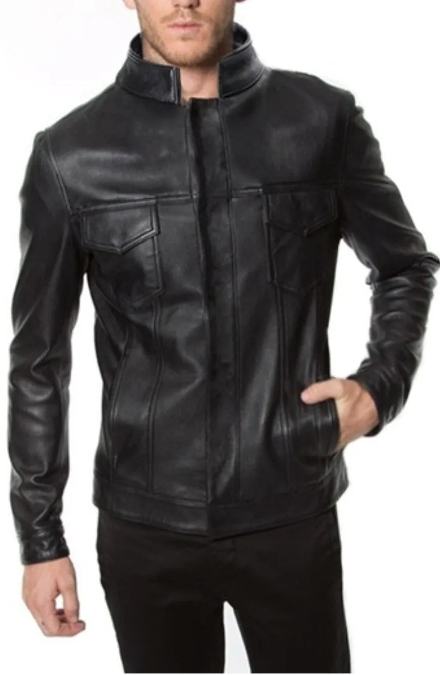 Rambo Real Black Leather Jacket Men Biker Motorcycle