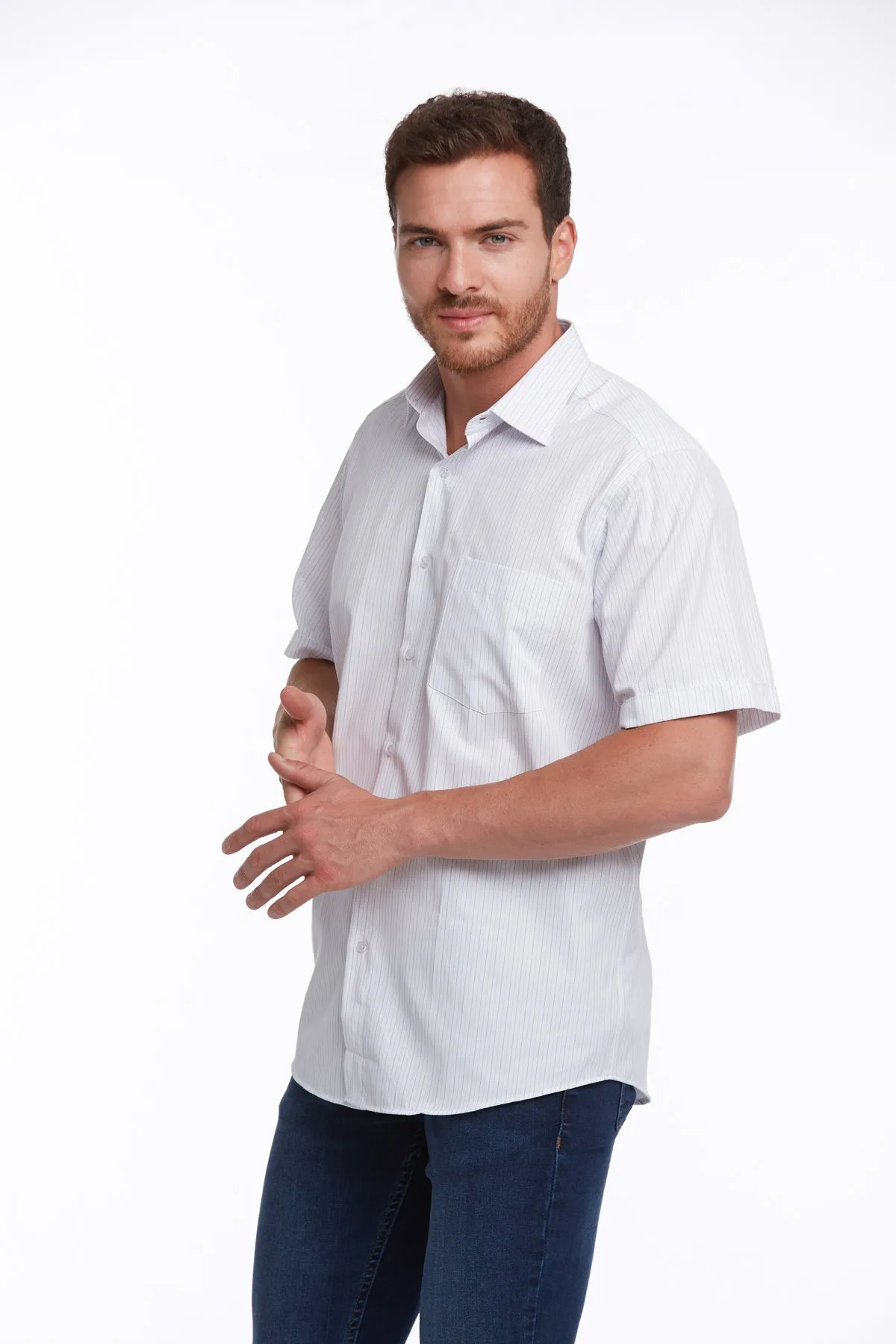 Regular Fit Short Sleeve Checked Cotton Blend Dress Shirt, Blue C