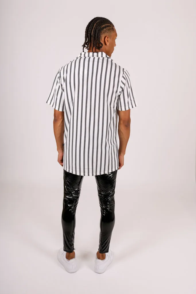 Revere Collar Shirt In Black & White Stripes