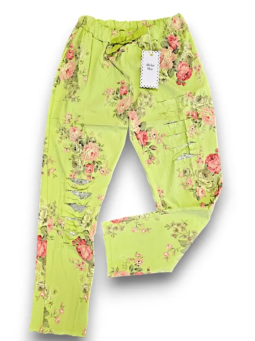 RIPPED PANTS LINEN HIGH TEA BRIGHT LIME