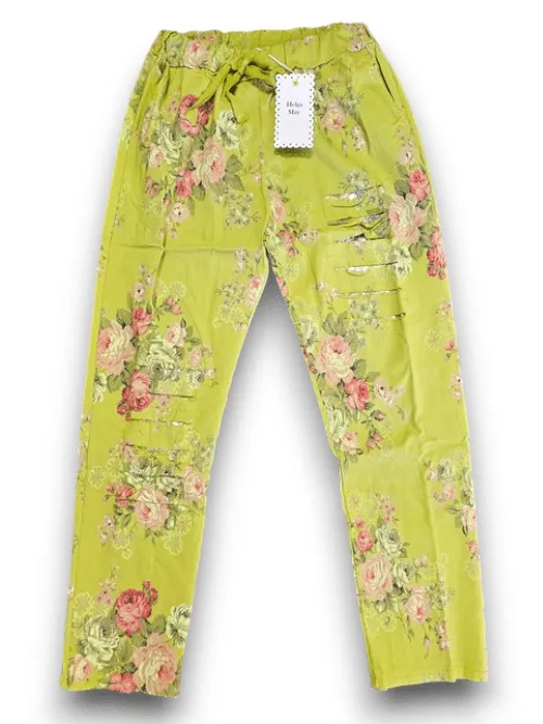 RIPPED PANTS LINEN HIGH TEA BRIGHT LIME